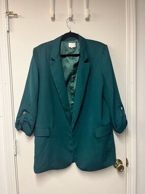Dark Teal Women's Open Front Blazer Jacket